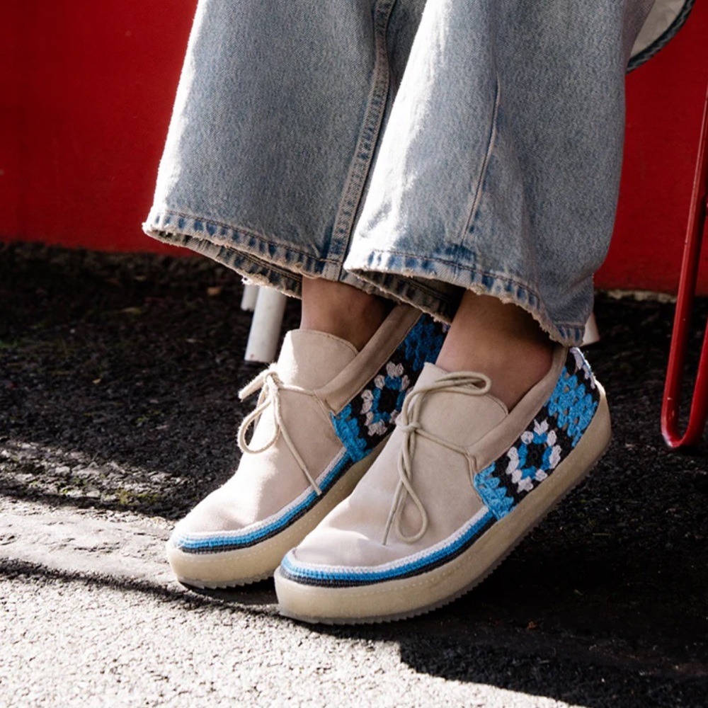 Free People NEW LaidBack London Komo Crochet Moccasin Sand Blue Multi 🌈 - Picture 5 of 11